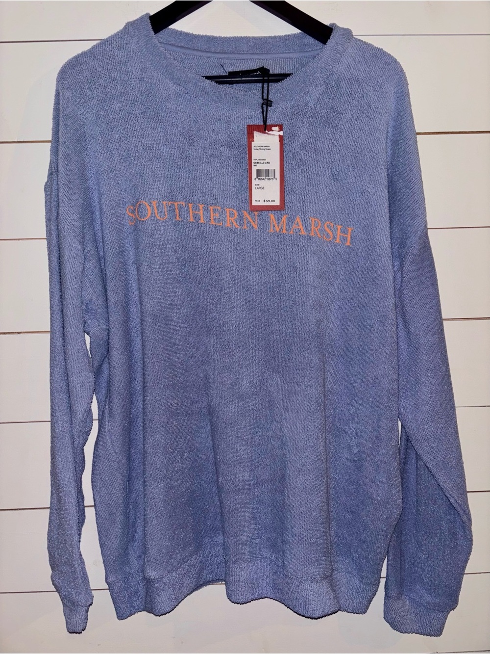 Southern Marsh Men's Sky Blue Terry Crewneck with Coral Logo NWT